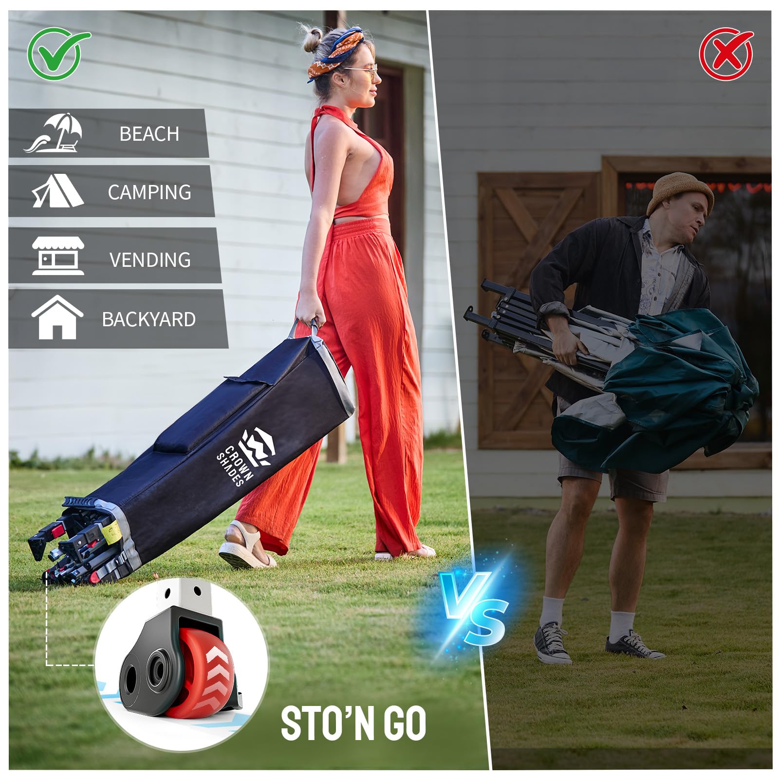 CROWN SHADES 8x8 ポップアップキャノピー - ビーチテント ワンプッシュセットアップ - イベント、パーティー、キャンプ用の簡単な屋外サ Amazon.co.jp: クラウンシェード 8x8 ポップアップキャノピー サイド